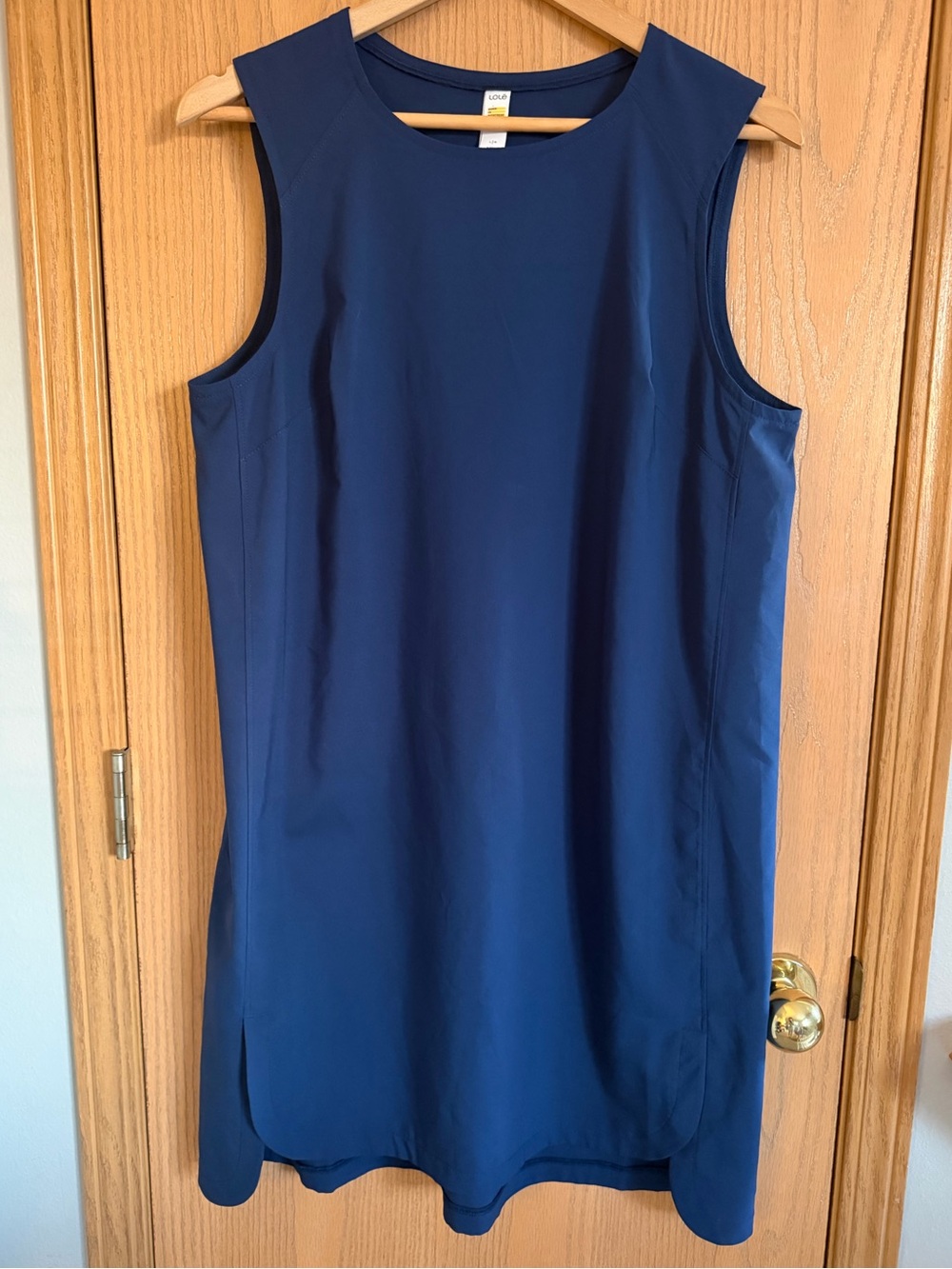 LOLË EUC Dark Navy Blue Sleeveless Athleisure Midi Shift Dress Women’s Size L